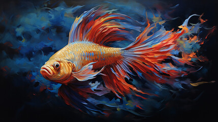 Wall Mural - fish art on black background