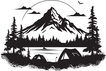 Moonlit Adventure Monochrome Emblem for Camping Enthusiasts Camping Under the Stars Black Vector Logo Design Icon