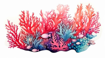 Wall Mural - red and blue aquatic underwater nature coral reef isolated on white background