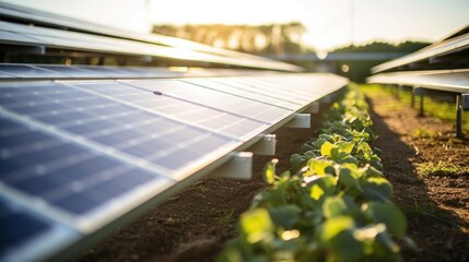 Wall Mural - A farm equipped with solar panels and clean energy sources, showcasing the commitment to sustainable and ethical farming ods that prioritize the wellbeing of the environment.