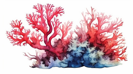 Wall Mural - red and blue aquatic underwater nature coral reef on white background