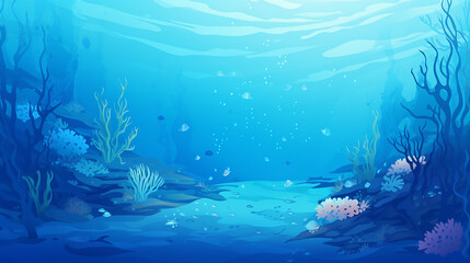 Wall Mural - sea underwater background. ocean button with seaweed