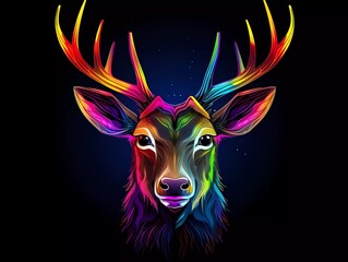 Wall Mural - deer illustration in abstract, rainbow ultra-bright neon artistic portrait graphic highlighter lines on minimalist background. generative ai