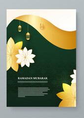 Poster - Gold white and green vector islamic ramadan kareem celebration greeting cards. Vector illustrations for greeting card, invitation card, website banner, social media banner, marketing material.