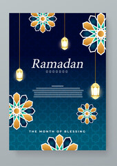 Poster - Blue green and orange beautiful ramadan kareem greeting card. Ramadan background for banner, greeting card, poster, social media, flyer, card, cover, or brochure