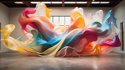 Wall Mural - vibrant celebration: abstract art installation, colorful science, and school essentials with space, 