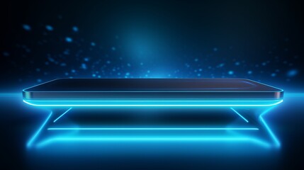 Wall Mural - futuristic etched circuit texture on abstract empty floating shelf - innovative design concept