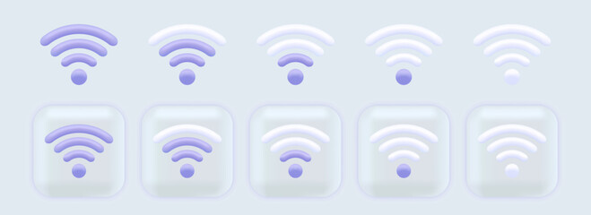 Poster - Wi-Fi 3D with signal set for web background design. Purple Wifi 3D signal cartoon collection. Internet access decorative design template. Vector isolated illustration.