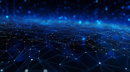 Poster - dynamic blue tech pattern: abstract dots and lines for neural networks, cybersecurity, data flow, su