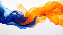 Royal Blue And Tangerine Flowing Artwork On White Background