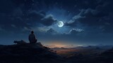 Fototapeta  - a picture of a person sitting lonely looking at the sky, Generate AI.