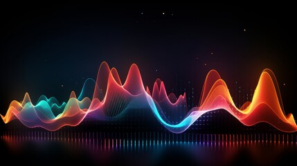 Poster - vibrant, 3d, render, abstract, colorful, sound waves, dark background, dynamic, data, wave, points, 