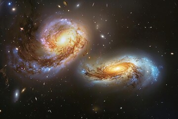 Wall Mural - distant galaxies colliding creating a cosmic spectacle