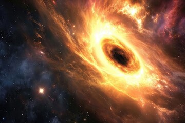 Wall Mural - Black hole pulling in surrounding stars and gas clouds