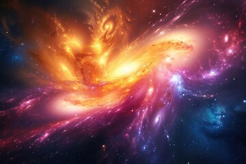Canvas Print - Colorful galaxies colliding in deep space