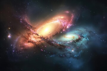 Canvas Print - Colorful galaxies colliding in deep space