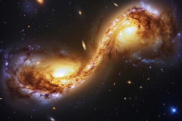 Canvas Print - Colorful galaxies colliding in deep space