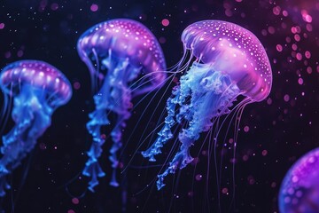 Wall Mural - Cosmic jellyfish-like entities floating in deep space