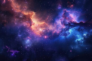 Wall Mural - Vibrant portrayal of an intergalactic nebula with star clusters