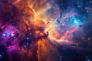 Wall Mural - Vibrant portrayal of an intergalactic nebula with star clusters