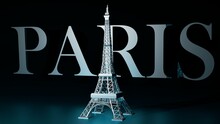 3D Rendering Of The Eiffel Tower Stands Tall With Word Paris Against A Black Background