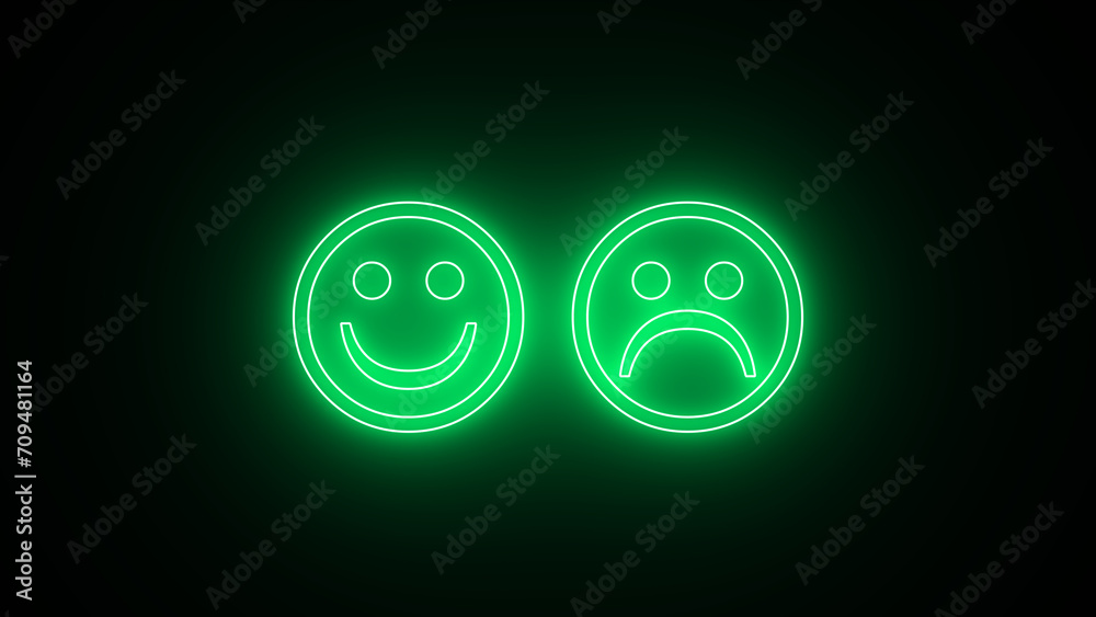 Neon glowing Smiley icon set , happy, sad, emoji, icon - Customer ...