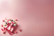 Ressource graphique pour Saint valentin, mariage, anniversaire, déclaration d'amour. Cadeau rose ruban rose et roses roses sur fond rose. St Valentin thème Barbie, féminin - Espaces texte
