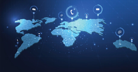 Leinwandbilder - Contact us or the Customer support hotline connect concept. call center service provider, advice to customer help, and support services are digital on a dark blue background.	