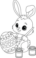 Wall Mural - Happy little bunny decorating Easter gift eggs coloring page 