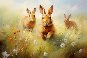 Wall Mural - easter bunny in the grass
