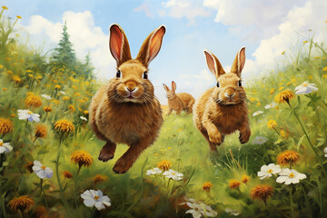 Canvas Print - easter bunny in the grass