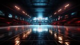 Fototapeta Przestrzenne - A cinematic and realistic high-ceiling basketball court in the night.