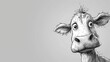  a black and white drawing of a cow looking at the camera with a surprised look on it's face.