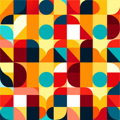 Wall Mural - Bauhaus geometric pattern background. Abstract bauhaus style wallpaper. Colorful Bauhaus mosaic design pattern. Modern bauhaus mural print. Scandinavian minimalistic decorative ornament pattern.