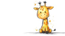  A Drawing Of A Giraffe Sitting On The Ground With Its Head Turned To Look Like It's Sticking Its Tongue Out.