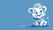  A Drawing Of A Lion Sitting On The Ground With Its Mouth Open And A Smile On It's Face.