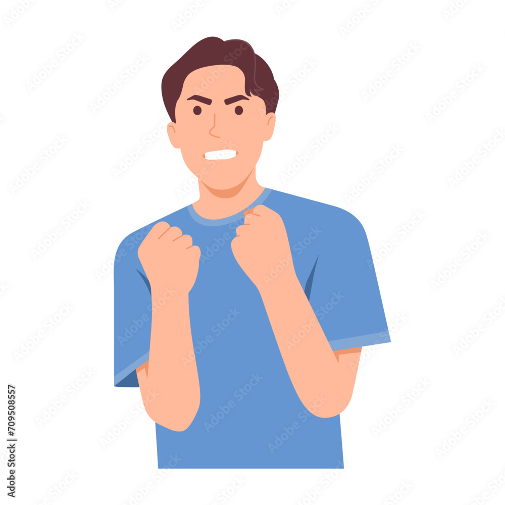 Man with an annoyed expression clenched his fists and was angry. and ...