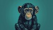  a drawing of a chimpan on a teal background of a monkey with a surprised look on its face.