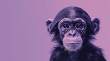  A Close Up Of A Monkey's Face On A Pink And Purple Background With A Black Monkey's Head.