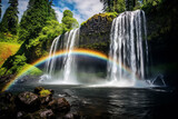 Fototapeta Morze - Spring waterfalls landscape with rainbow