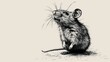  a black and white drawing of a rat sitting on its hind legs and looking up at something in the air.