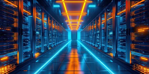 Aufkleber - futuristic data hub. high tech server room with advanced networking computing hardware and cutting e