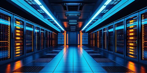 Aufkleber - futuristic data hub. high tech server room with advanced networking computing hardware and cutting e