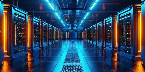 Aufkleber - futuristic data hub. high tech server room with advanced networking computing hardware and cutting e