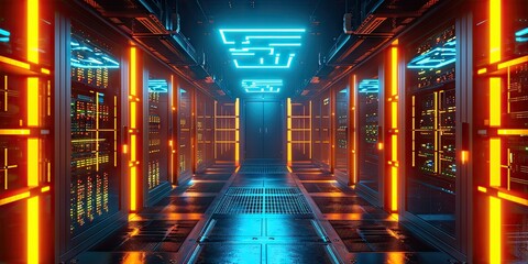 Aufkleber - futuristic data hub. high tech server room with advanced networking computing hardware and cutting e