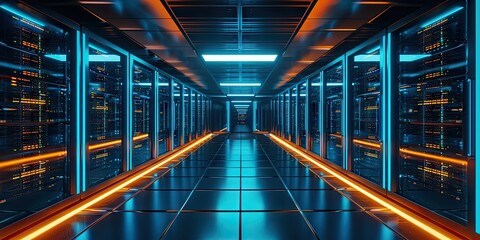 Aufkleber - futuristic data hub. high tech server room with advanced networking computing hardware and cutting e