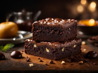 Rich and fudgy brownies with fudgy middles and the best crinkly tops, cinematic dessert photography 