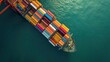 © buraratn - Aerial top view container cargo ship in import export business commercial trade logistic and transportation of international by container cargo ship in the open sea, Container cargo freight shipping