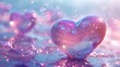  a heart shaped object floating on top of a body of water in the middle of a blue and pink background.