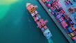 © buraratn - Container ship in import export and business logistic, By crane, Trade Port, Shipping cargo to harbor, Aerial view from drone, International transportation, Business logistics concept